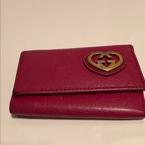 Gucci Small Leather Wallet in Berry with Gold Heart GG